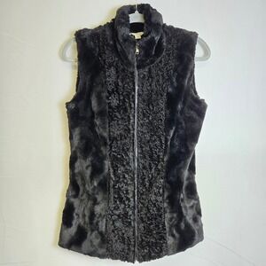 Harlow Zee Faux Fur Full Zip Fluffy Vest Layering Black Style SW2101 Medium